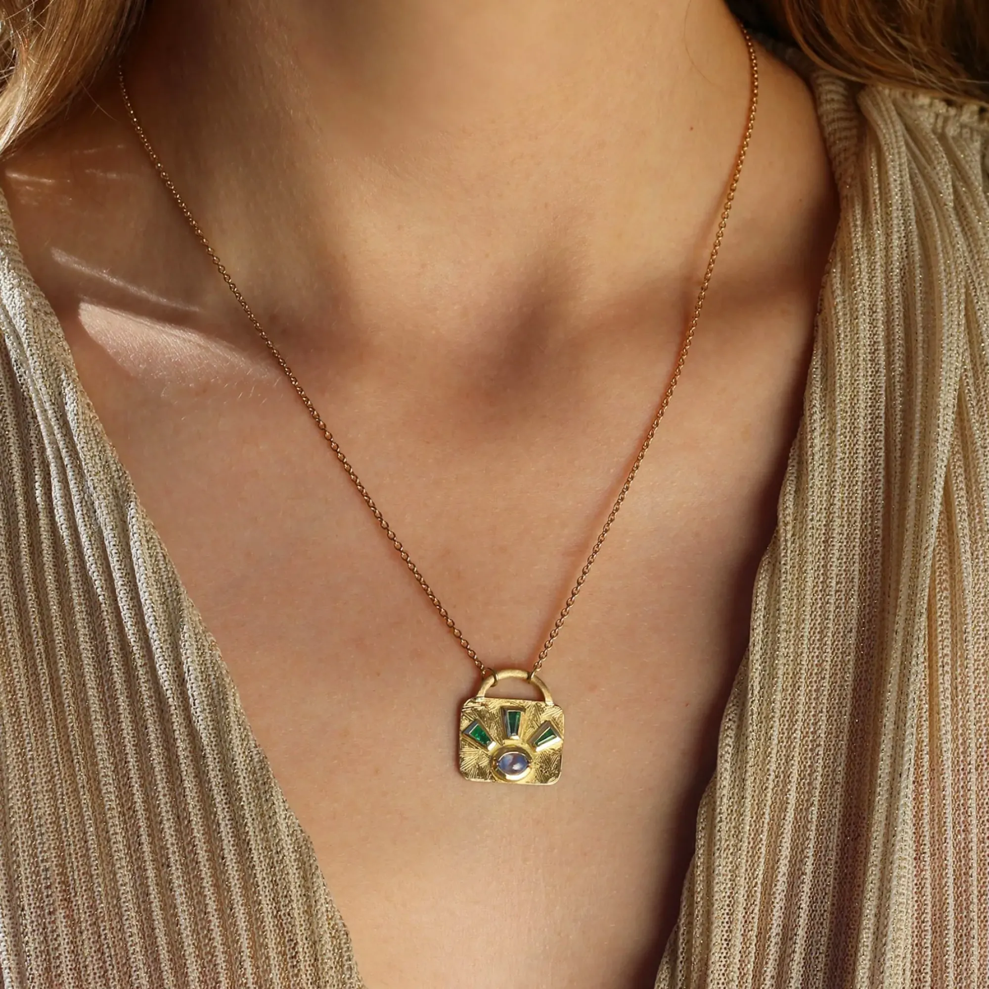 Brooke Gregson EMERALD SAPPHIRE LOCK NECKLACE Sale