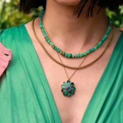 Brooke Gregson Enamel Sunflower Opal Blue Sapphire Necklace New