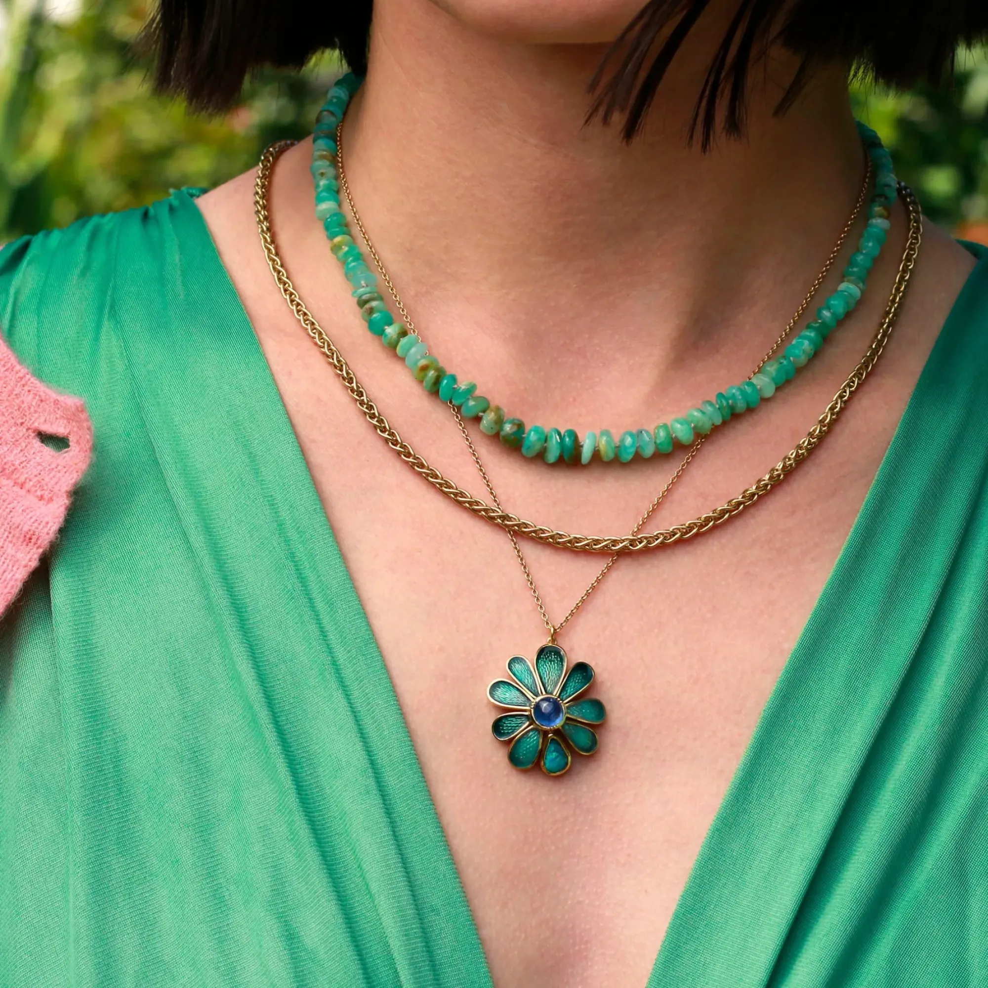 Brooke Gregson Enamel Sunflower Opal Blue Sapphire Necklace New