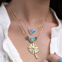 Brooke Gregson Orbit 3 Halo Boulder Opal Sapphire Tsavorite Necklace Hot