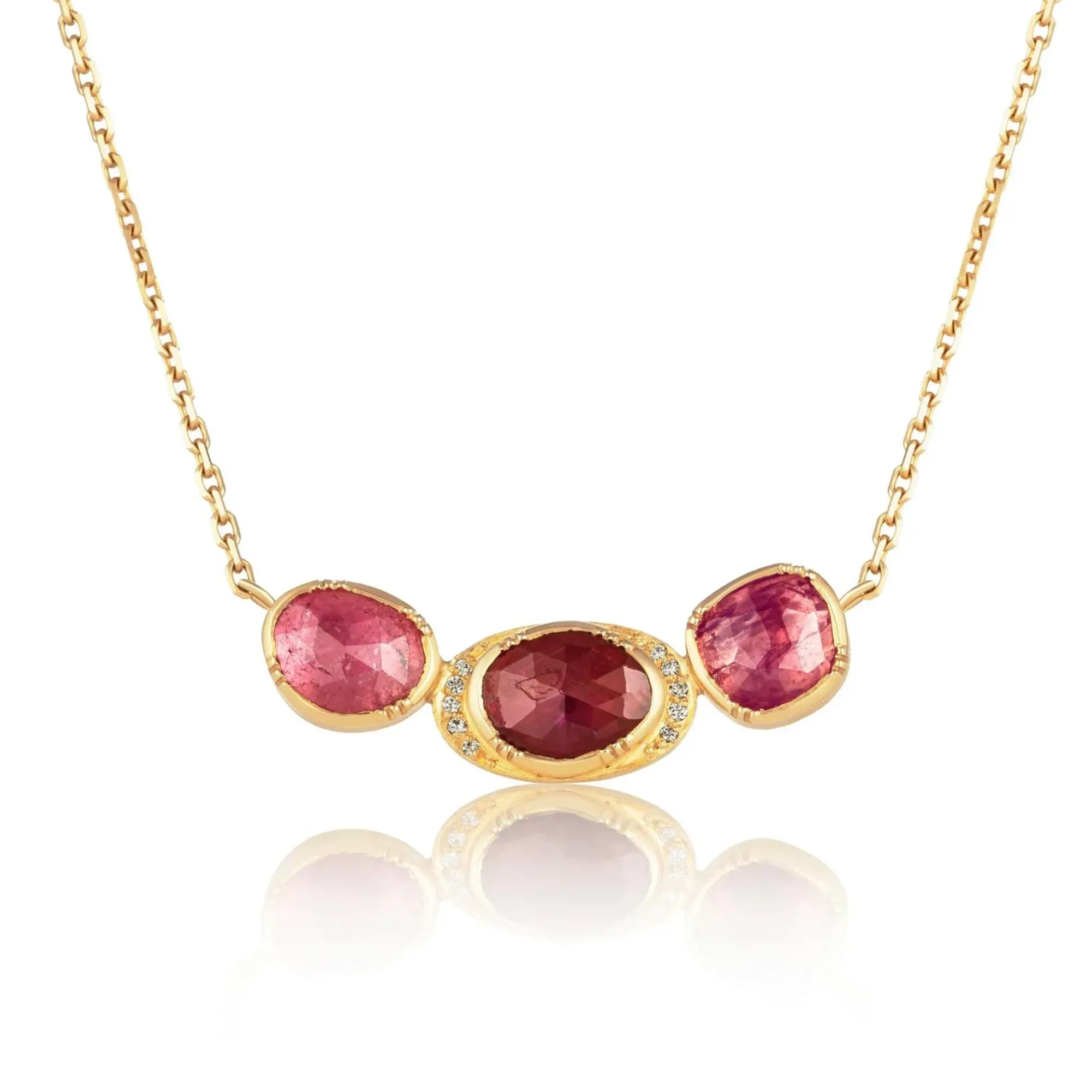 Brooke Gregson ORBIT 3 PINK SAPPHIRE RUBY HALO NECKLACE Store