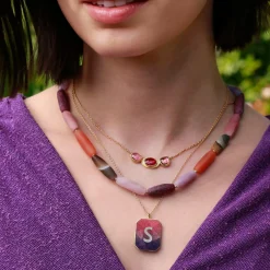 Brooke Gregson ORBIT 3 PINK SAPPHIRE RUBY HALO NECKLACE Store