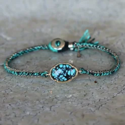 Brooke Gregson ORBIT TURQUOISE SILK SILVER BRACELET Cheap