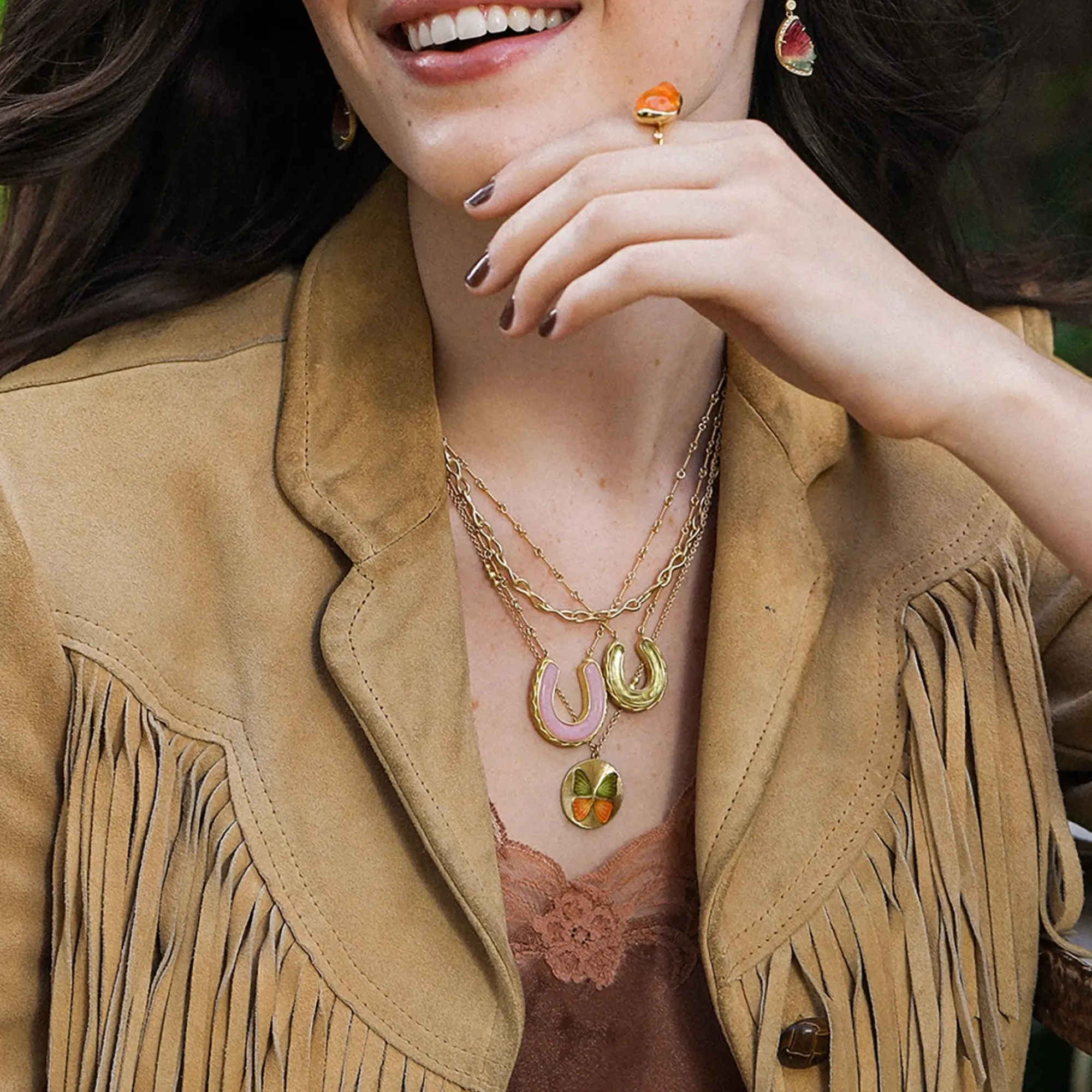 Brooke Gregson PINK OPAL HORSESHOE NECKLACE Clearance