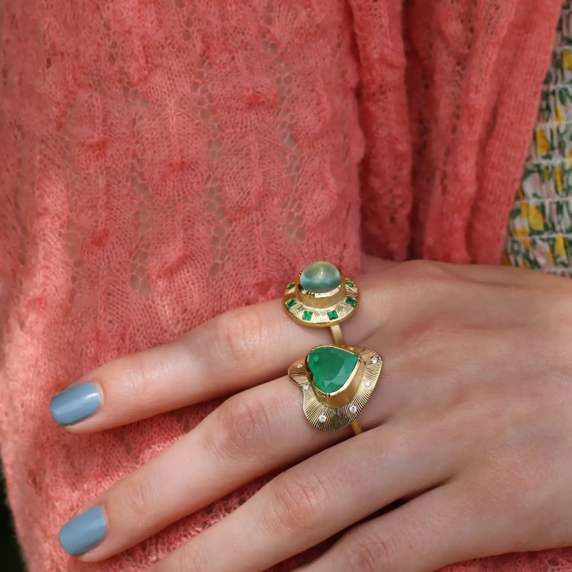 Brooke Gregson PREHNITE EMERALD SUN DIAL ENGRAVED RING Clearance