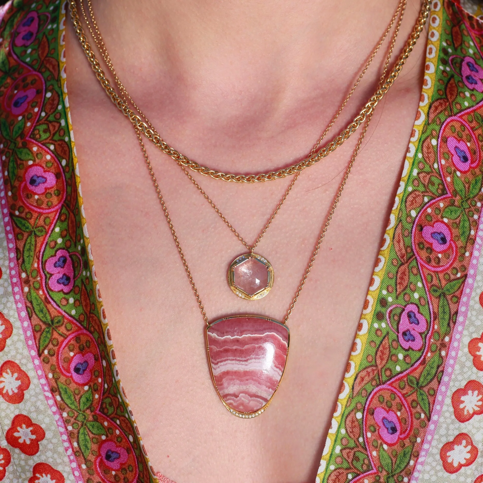 Brooke Gregson RHODOCHROSITE HALO DIAMOND NECKLACE Flash Sale