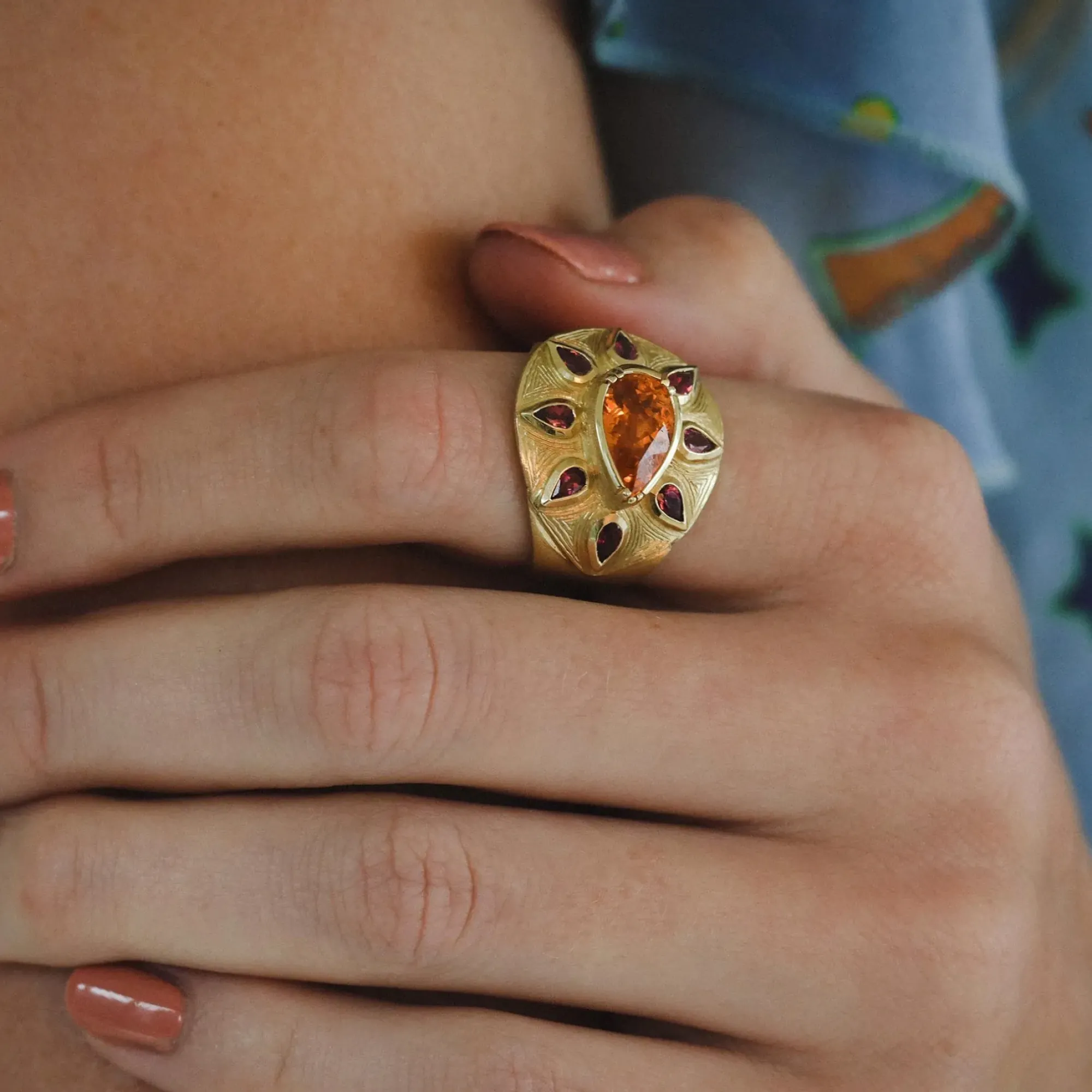 Brooke Gregson SUNSHINE MANDARIN GARNET RUBY ENGRAVED RING Sale