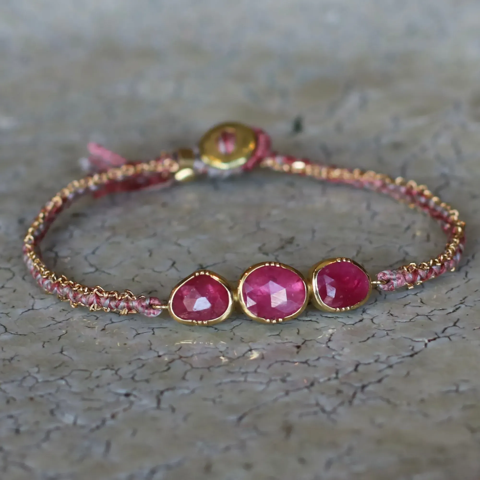 Brooke Gregson TRIPLE ORBIT RUBY SILK GOLD BRACELET New