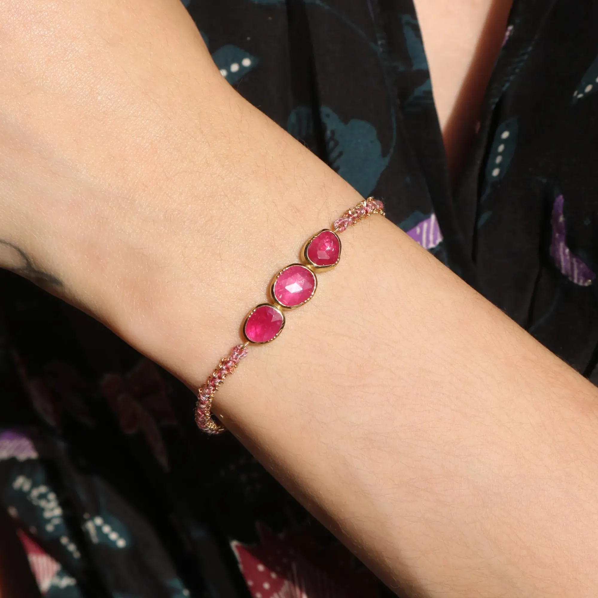 Brooke Gregson TRIPLE ORBIT RUBY SILK GOLD BRACELET New